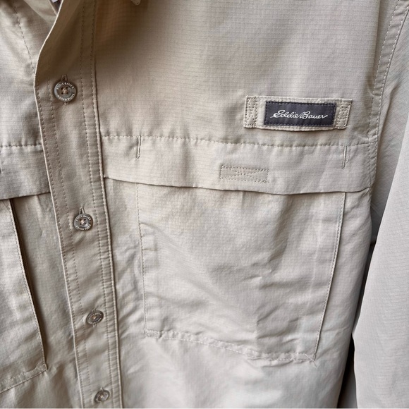 Eddie Bauer Men’s Guide Long Sleeve Rip Stop Button Down Shirt NWT In Beige Sz M - Picture 5 of 16